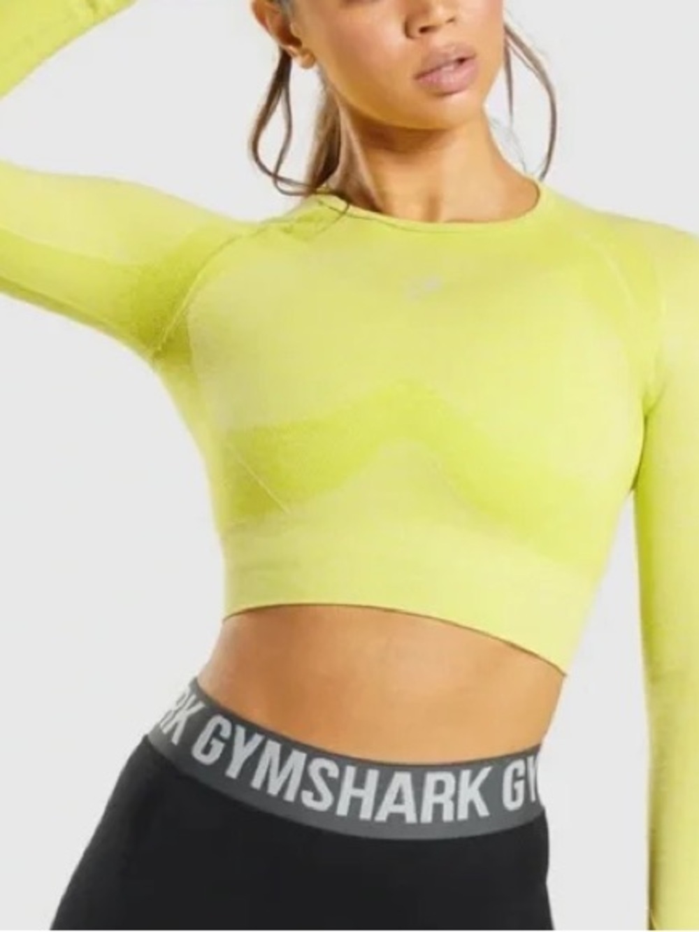 Gymshark Flex Sports Long Sleeve Crop Top Glitch Yellow Mari Athletic Wear